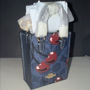 NEW Coach Blue and Red Cherry Mini Tote CHARM RARE LIMITED EDITION